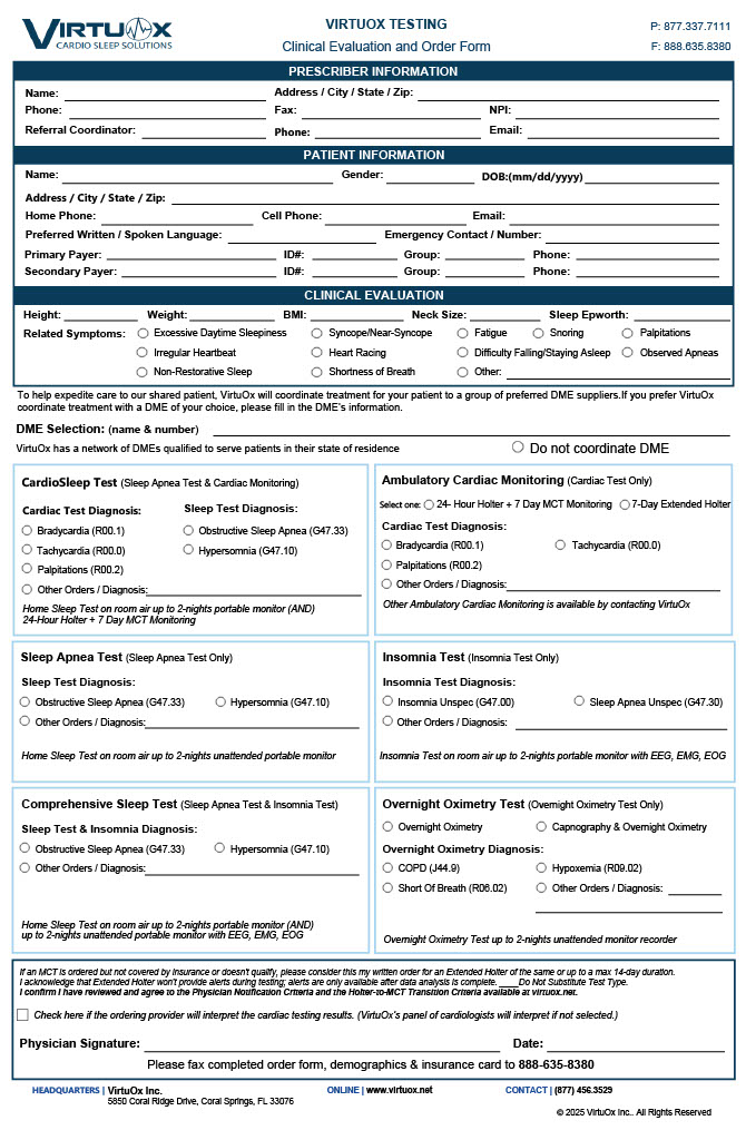 CardioSleep Testing Order Form